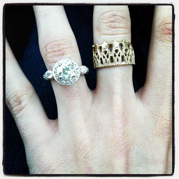 My 2 favorite pieces of jewelry in my collection- Gmas heirloom ring and my gold crown ring :)